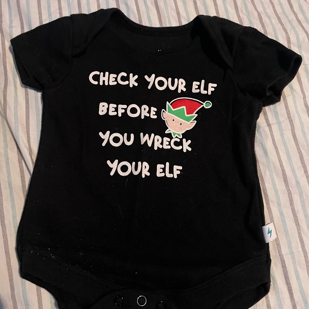 Festive Black Baby Bodysuit with Elf Design